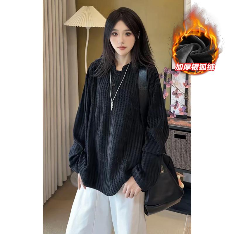 Men's Black & White Striped Oversized Shirt Casual Loose Long Sleeve Blouse