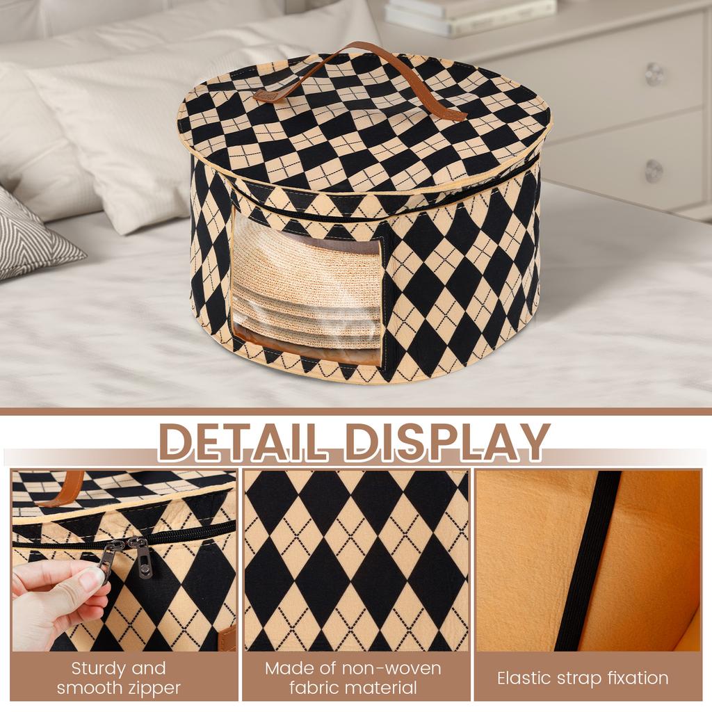 Hat Storage Box Non Woven Household Goods Sundries Storage with Clear Side Window and Handle Large Capacity Round Travel Bags
