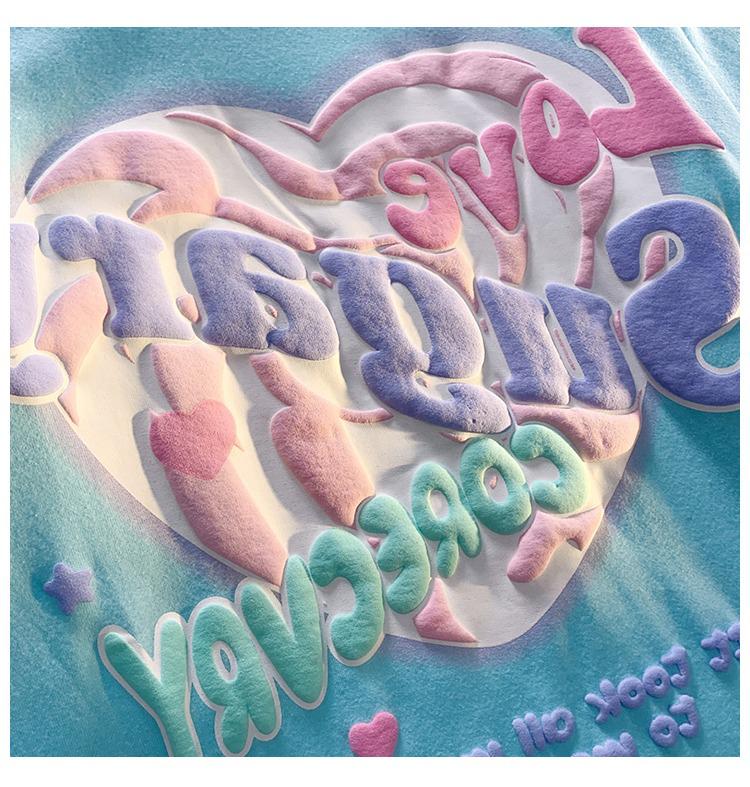 Women's Oversized Heart Design Blue Cotton Tee - Sweet & Spicy Summer Style