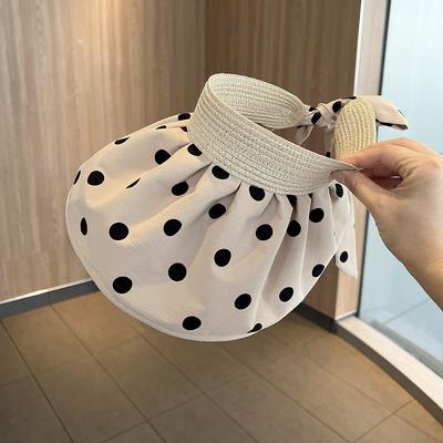 Polka Dot Empty Top Hat Women's Summer UV Protection Sunshade Sunscreen Hat Big Head Circumference Folding Face Covering Sun Hat