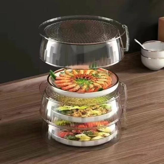 Capac Alimentar din Plastic Transparent cu Mâner Cupolă Universală pentru Oale Tigăi Farfurii Rezistent la Praf Stivuibil Accesoriu de Bucătărie Multifuncțional pentru Casă Bufet