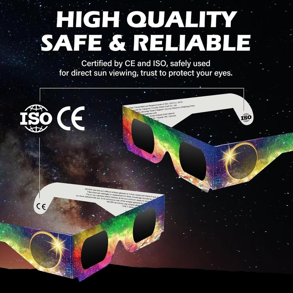 25 Pack Solar Eclipse Glasses 2024, CE & ISO 12312-2 Certified Recognized Paper Eclipse Glasses, Eye Protection Approved for Direct Sun Viewing, Sun