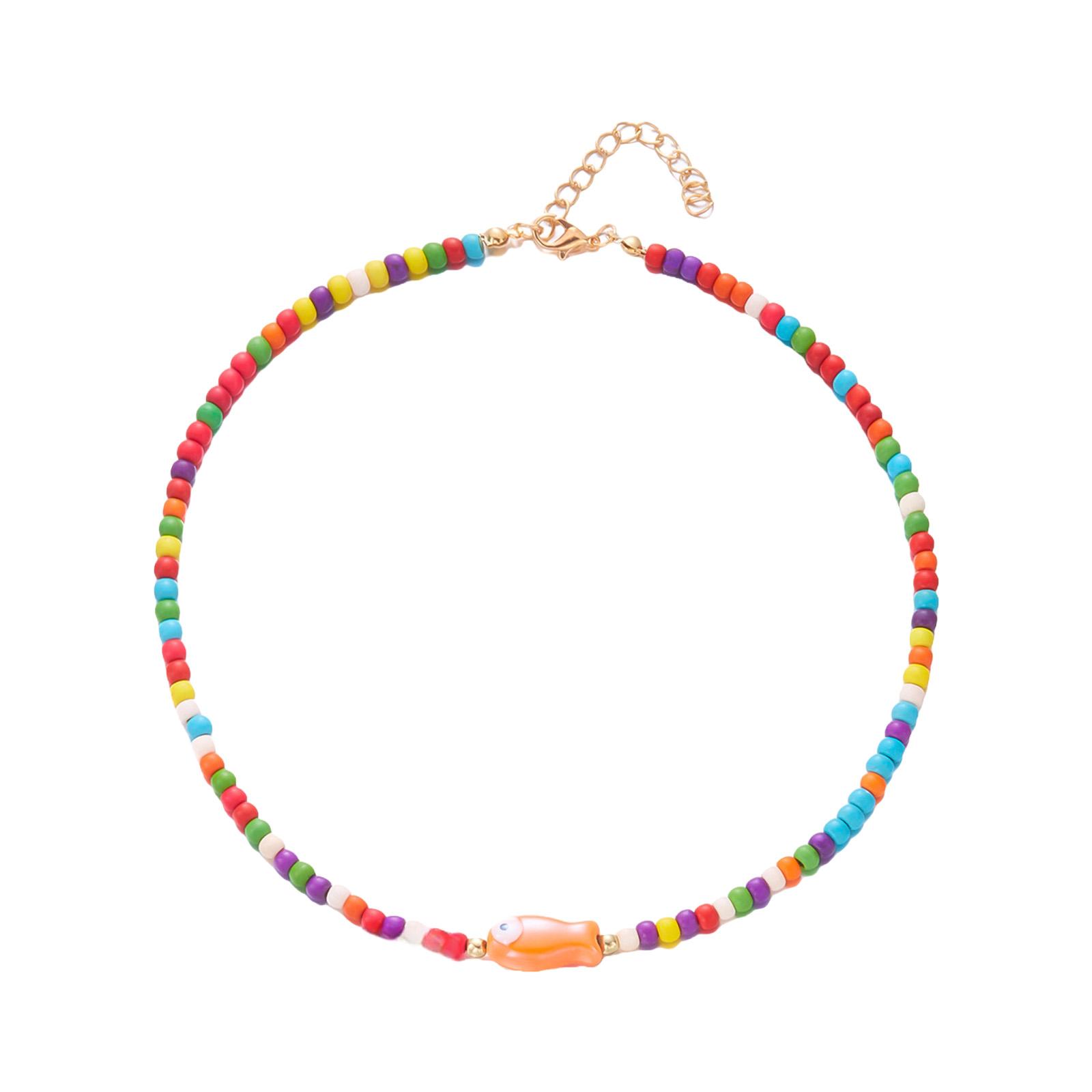 

Изящное керамическое колье-чокер с рыбками, красочный богемный дизайн, легкое, на каждый день оранжевый