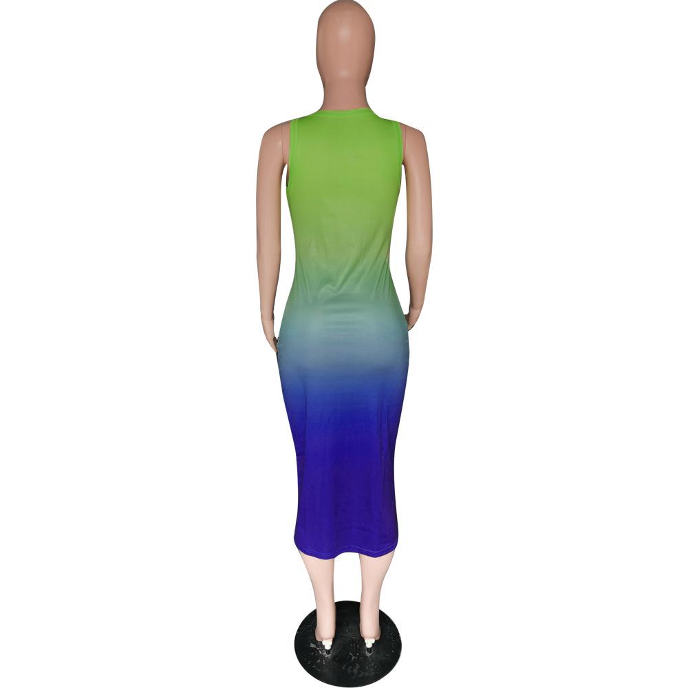 Sexy Gradient V-neck Bodycon Midi Dress - Elegant European & American Style Women's Clothing