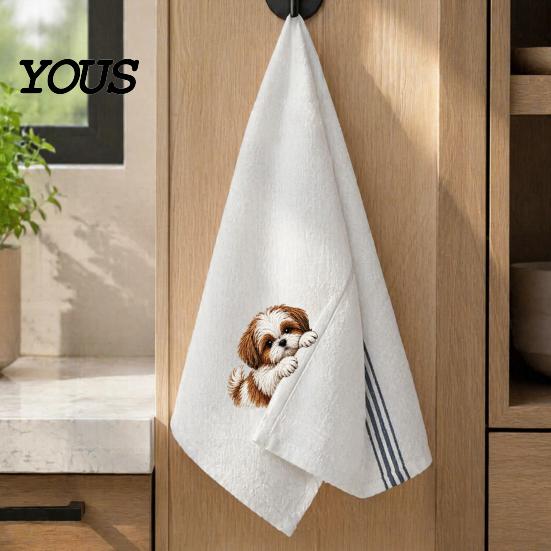 Cute Kitchen Decor Puppy Tea Towel, Embroidered Corgi Dachshund Dish Absorbent Accessories for Dog Owners Quick Dry Hand Towel Lovers Bathroom