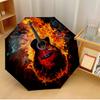 Burning Guitar Printed Umbrella Windproof Folding Umbrella Portable Sun and Rain Umbrella Suitable for Gifting