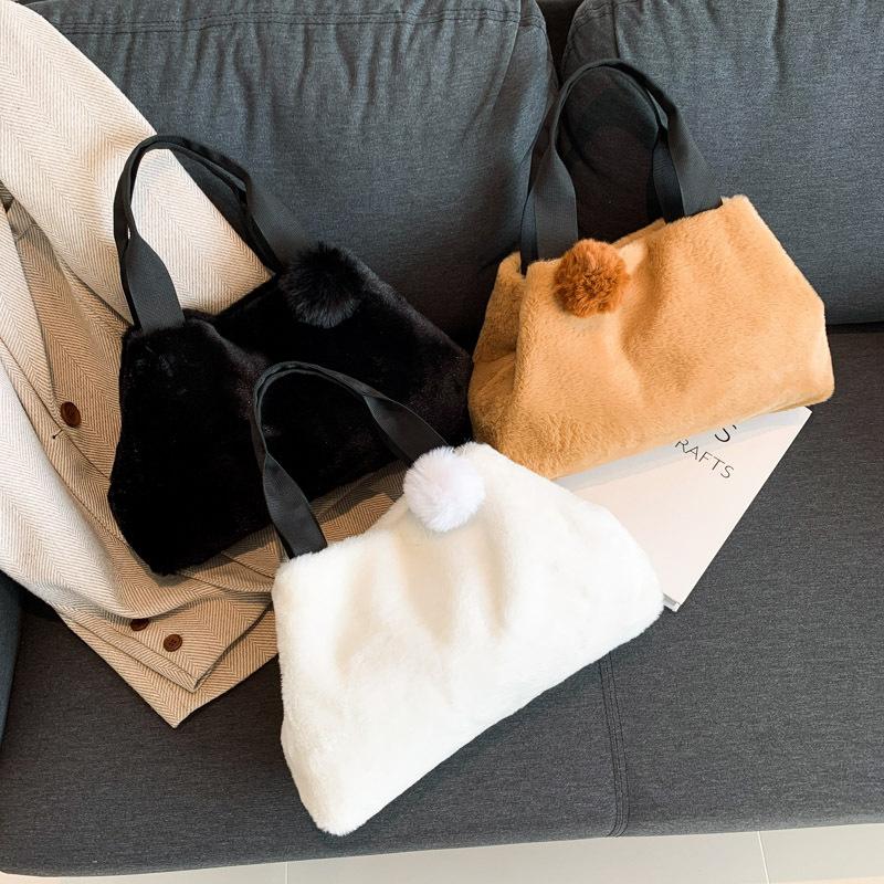 2025 autumn and winter plush cute girl shell bag solid color handbag ins versatile fashion shoulder bag messenger bag