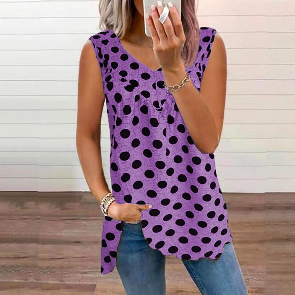 Ladies Camisole Top Loose Casual V-neck Small Dot Print Sleeveless Vest