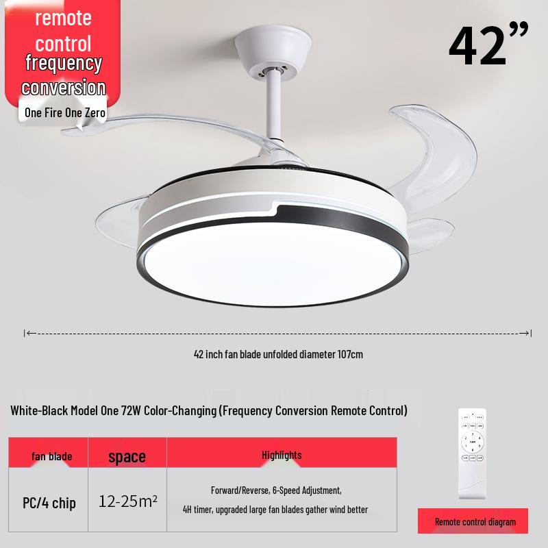 Smart Variable Frequency Ceiling Fan with Chandelier for Living Room, Bedroom, and Restaurant