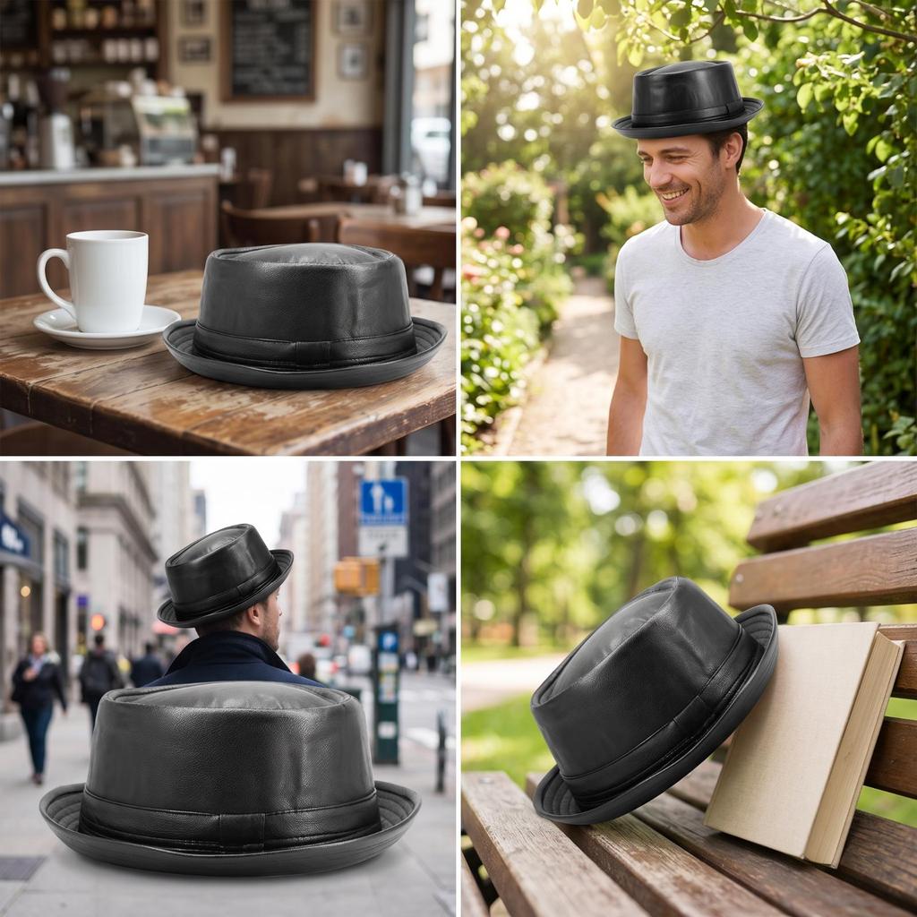 Short Brim Fedora Fashionable Leather-Look Hat Comfortable for Streetwear, Women