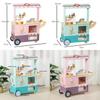 Cream Wooden Ice Cart Toy Playset With Cash Register For Kids Creative Play