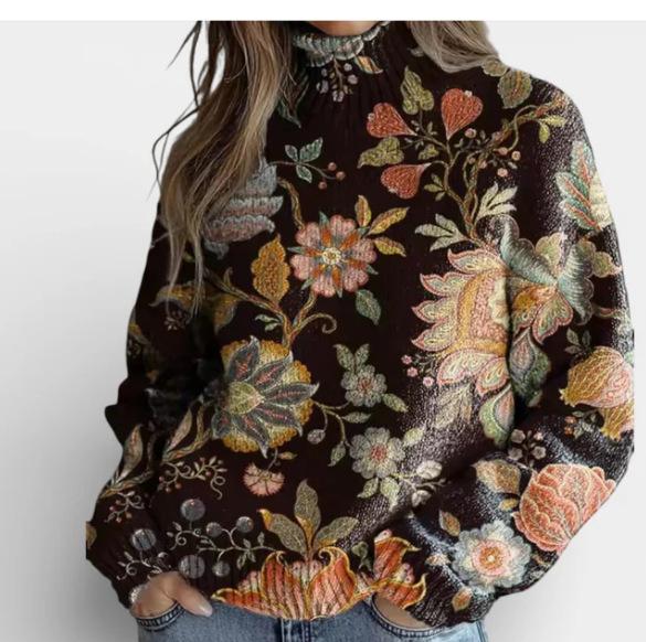 New Christmas abstract print casual cape jacket cardigan thick needle sweater
