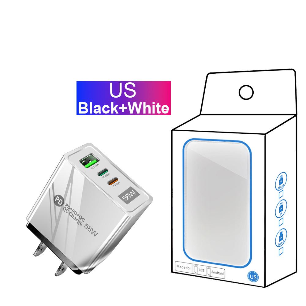 58W Dual Fast Charger with 2PD+QC3.0, Compatible with EU/US/UK Plugs.