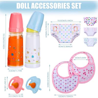 10PCS Baby Doll Accessories Set with Feeding Bottles Pacifier Bibs Diapers Baby Doll Set Toy Christmas Birthday Gift for Girls