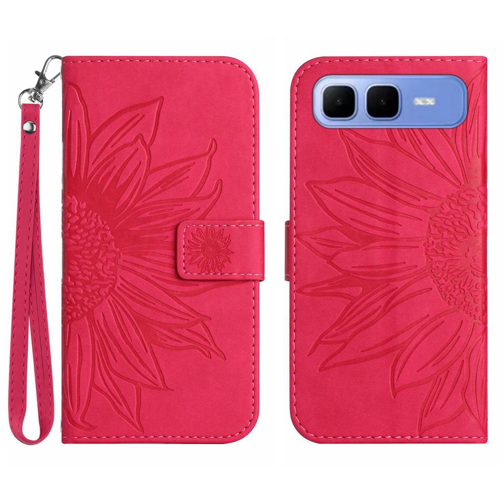 For Infinix Smart 10 Plus Case Sunflower Imprint Leather Wallet Phone Cover with Wrist Strap