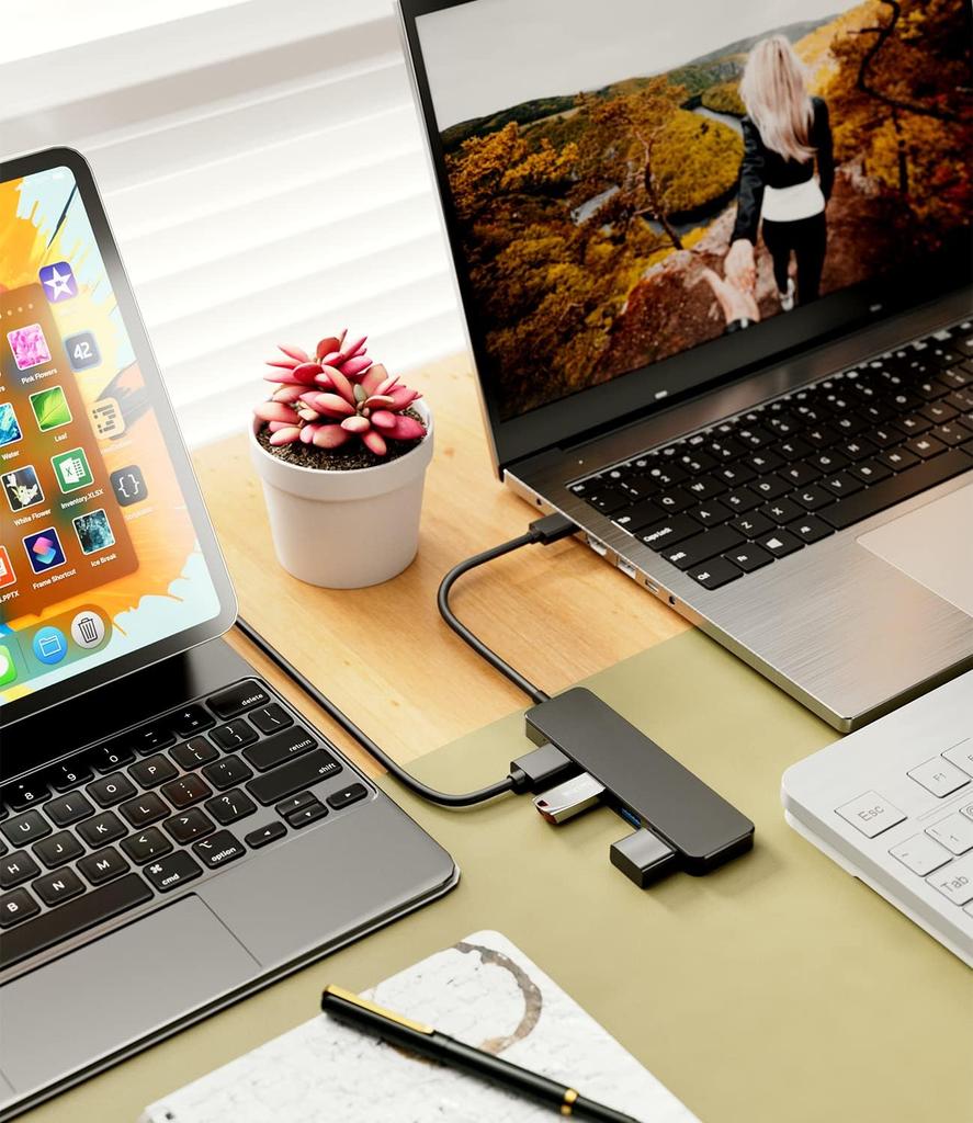 SYONG Usb Hub USB-A Male 4-in-1High-Speed USB Hub 3 Usb2.0 and 1 Usb3.0 Multiport Expander, Fast Transfer,Laptop,Mouse, Camera,