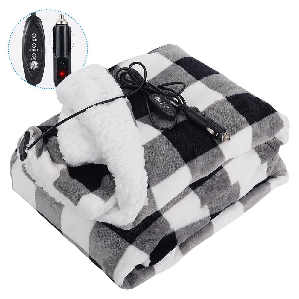 

Heated Car Blanket 12-Volt Electric Blanket for Car, Truck, SUV, RV, Portable Heated Throw for Camping Red Black White Plaid чорний