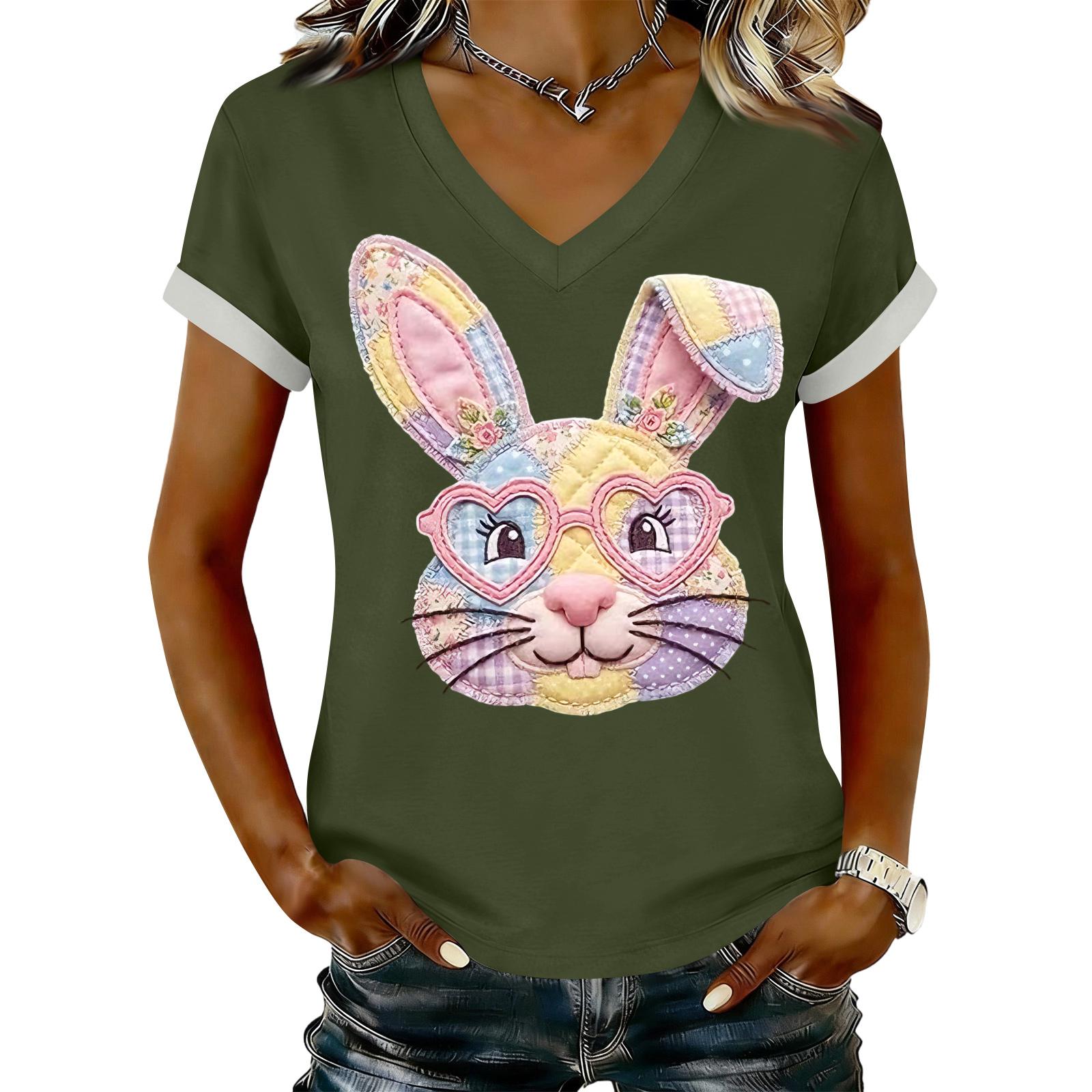 Women s Casual Printed T-Shirt V Neck Pullover Short Sleeve Top XL