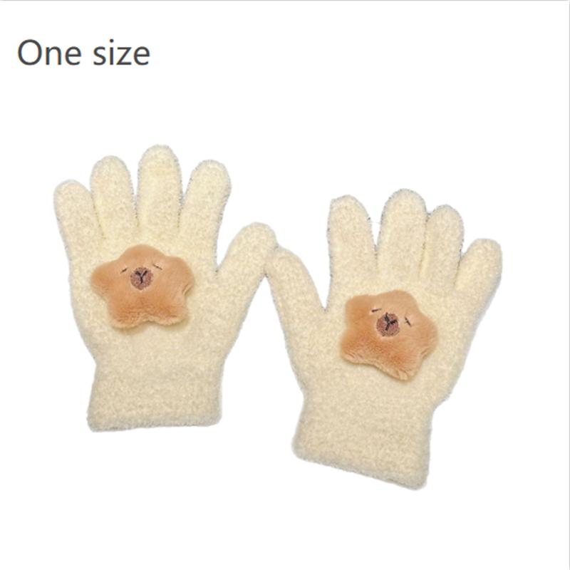 Cute Capybara Gloves Plush Coral Fleece Cold-Proof Gloves Five-Finger Gloves Student Winter Warmer Gloves Girly Christmas Gifts