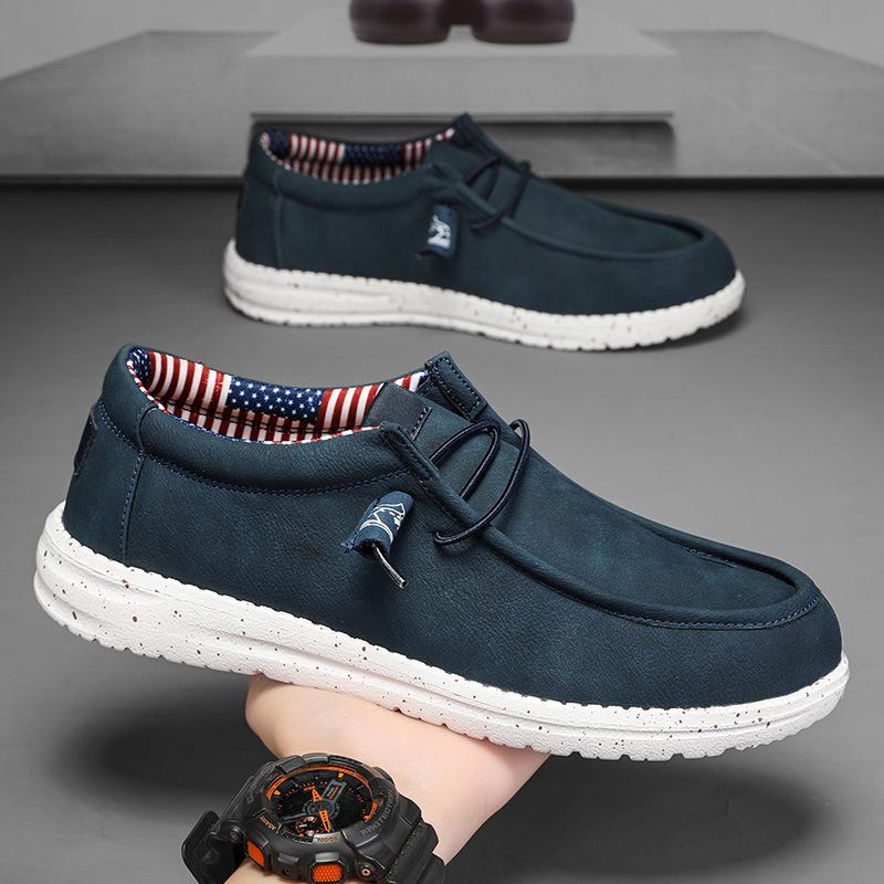 

Doudou Мужские кожаные лоферы в британском стиле - Повседневные модные слипоны из парусины 40 темно-синий