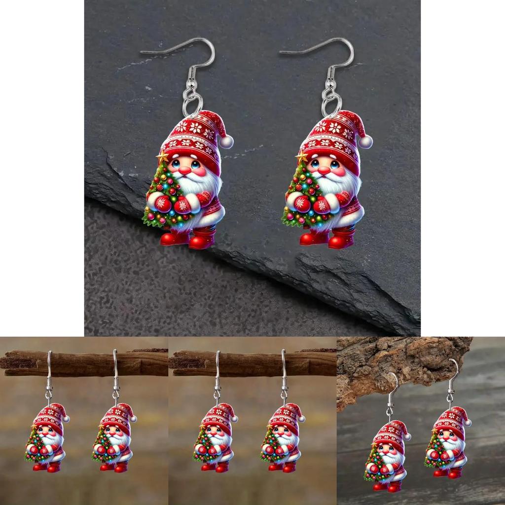 Christmas Themed Santa Claus Holding Tree Pattern Women Acrylic Earrings For Christmas Celebration Gift