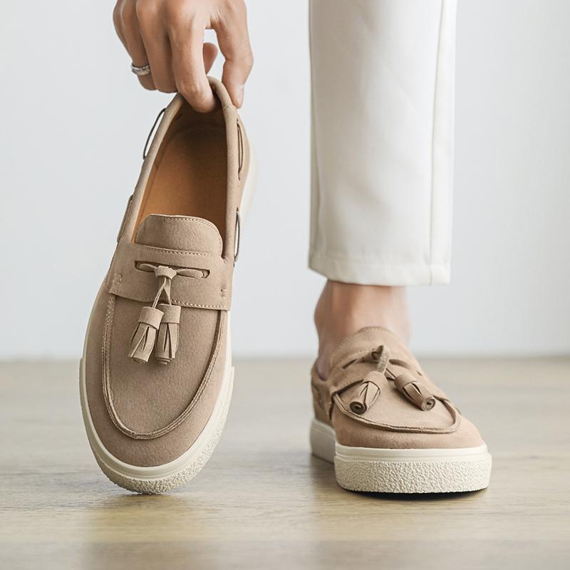 Suede Leather Mens Loafers Fashion Platform Men's Casual Shoes Handmade Male Walking Driving Shoes Moccasins Slip on Flat Shoes