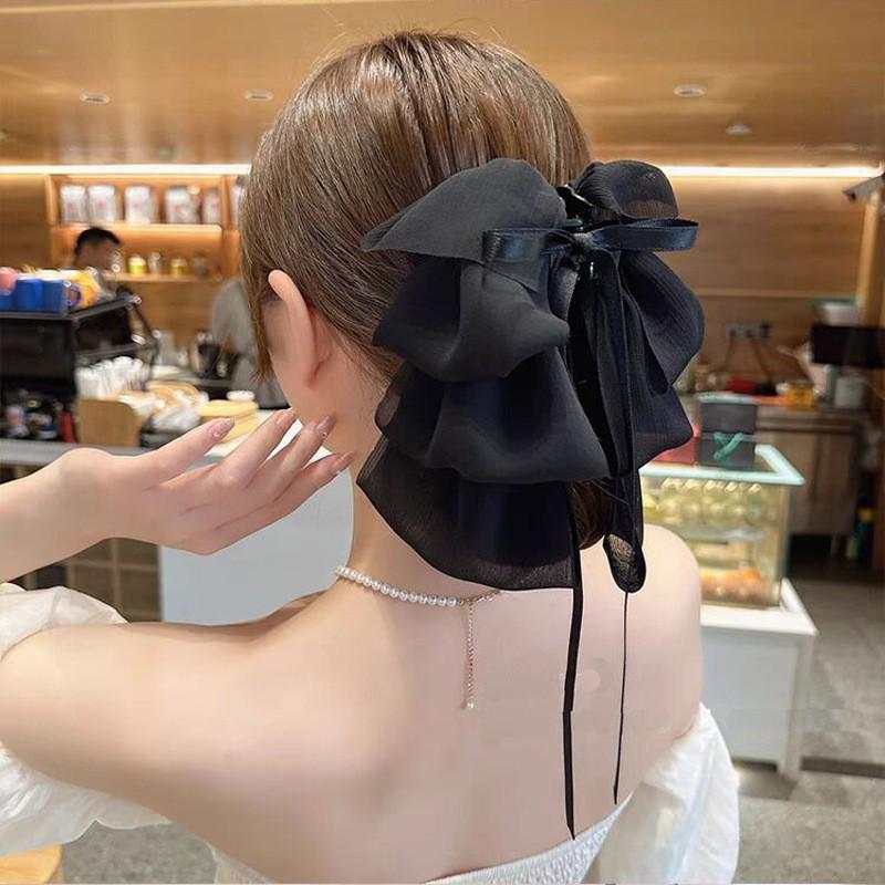 Elegant Retro Satin Bow Hair Clip for Women - Perfect for Low Ponytails and Head Ornaments
