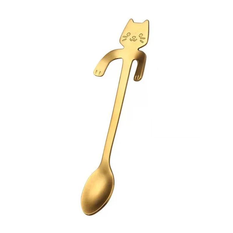 Cat Shape Steel Coffee Stainless Tea Spoon Lovely Cute Teaspoon Dessert Snack Scoop Ice Cream Mini Spoons Tableware Kitchen Tool