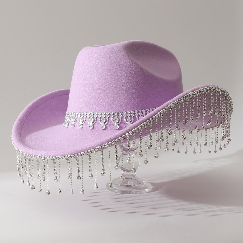 Popular Women's British Elegant Hat with Luxurious Rhinestone Chain and Rhinestone Tassels for Engagement and Vacation