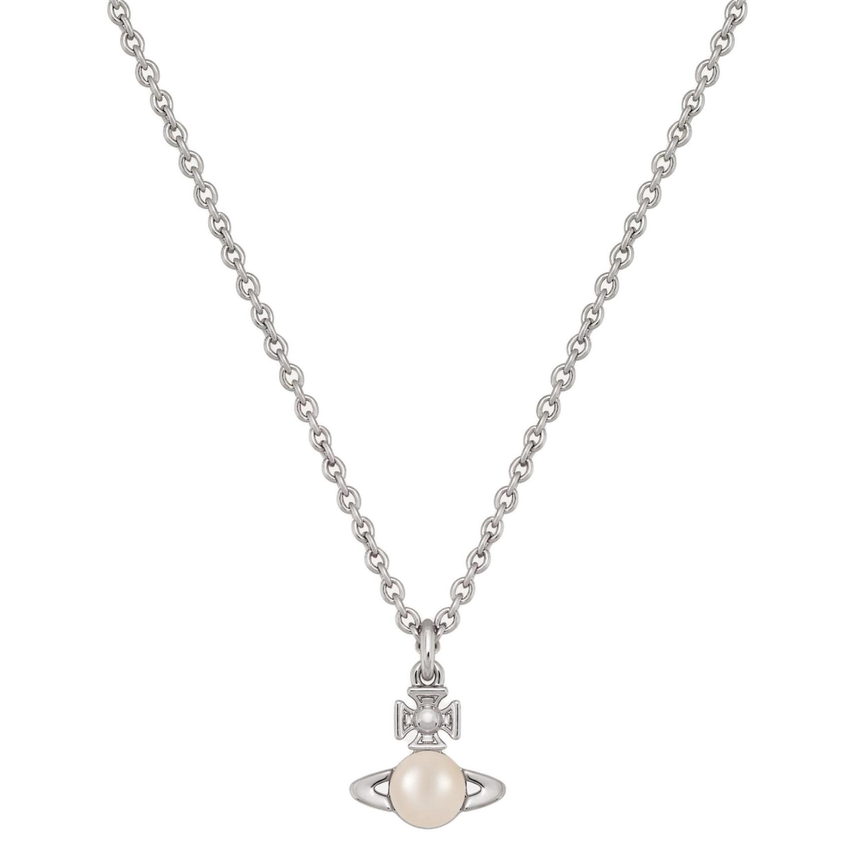 Vivienne Westwood Balbina Pendant Necklace Saturn Pearl Women necklace Silver Brass 6302032302P118P118 Box