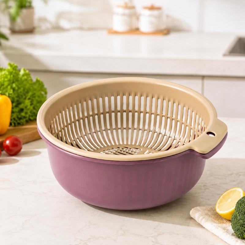 Fruit Washing Colander Bowl Set, Removable Drain Basket and Outer Bowl for Rinsing Produce, Legumes and Rice at Sink