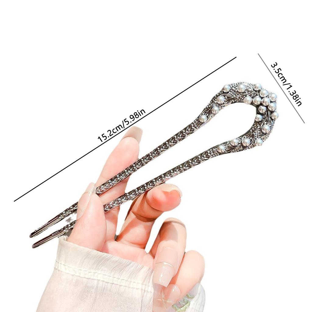 Exquisite and Sweet Style Imitation Pearl Inlaid Women's U-shaped Hairpin Cheongsam Hanfu High-end Banquet Braided Hair Hairpin