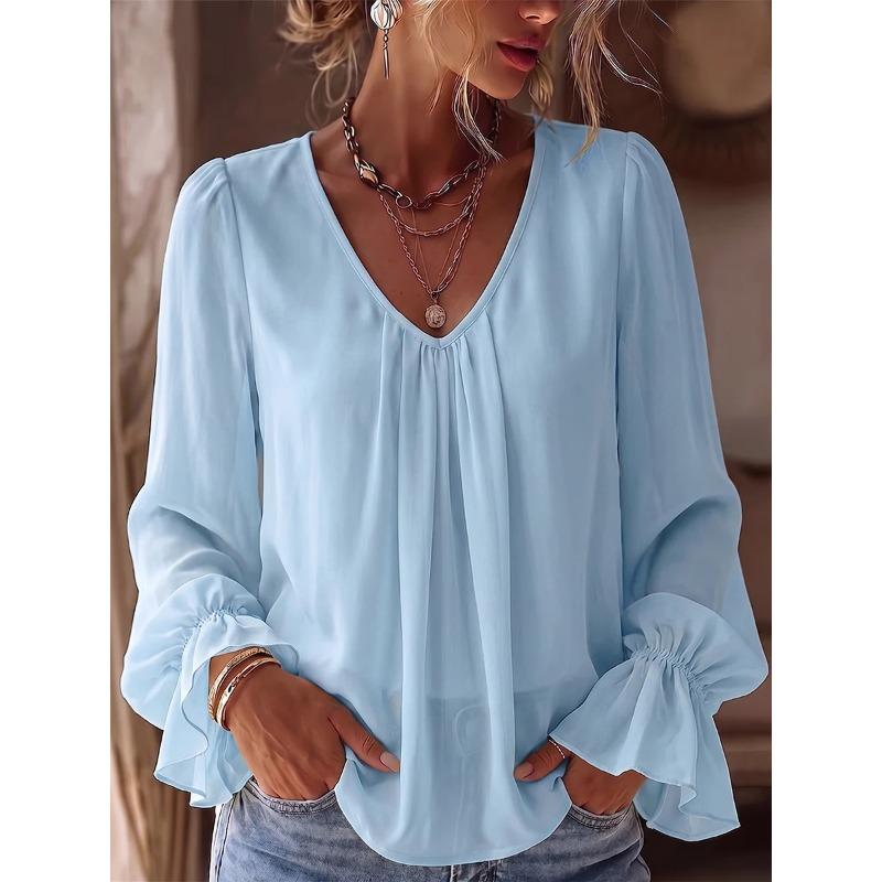 IHUASU Bluse e Camicie Casual da Donna con Scollo a V e Maniche Lunghe