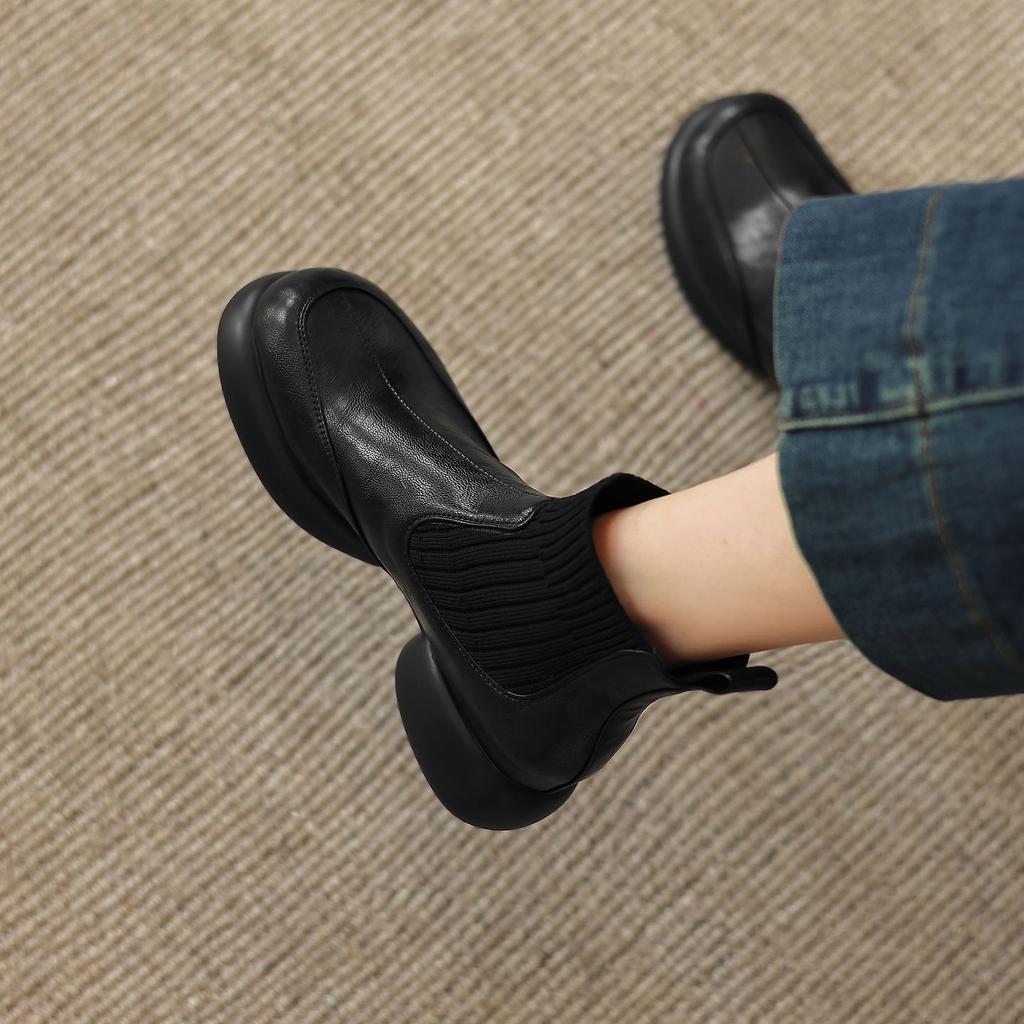 40-43 Large Size Boots Thick-Soled Thick-Heeled Short Boots Women'S Autumn And Winter Wool Cigarette Boots Medium-Heeled Women'S Boots