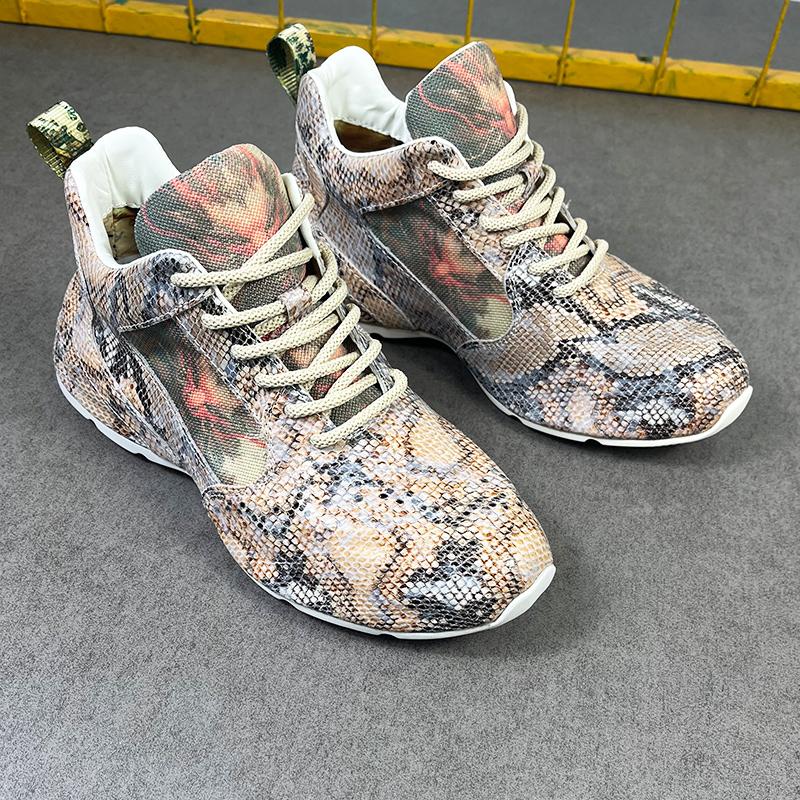 Chinese Style Fashionable Casual Shoes Men's Summer New Versatile Heightening Trendy Shoes Snake Pattern Leather Sports Shoes Outdoor Street Sneakers