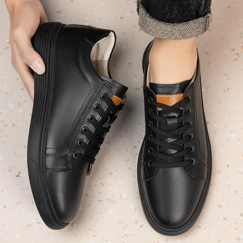 Módní pánské ležérní boty na šněrování z pravé kůže, do kanceláře, s měkkou podrážkou, prodyšné, pohodlné vycházkové boty pro muže, pro každodenní nošení venku