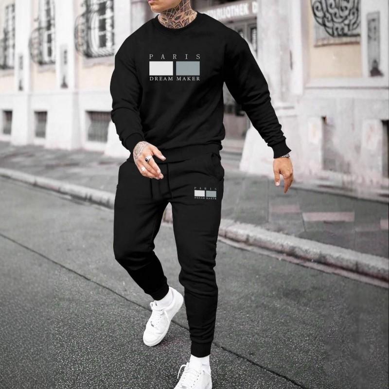 Mens Casual Hooded Sweatshirt Set Long Sleeve Tracksuit Lightweight Sporty Outfit Teens Young Adults