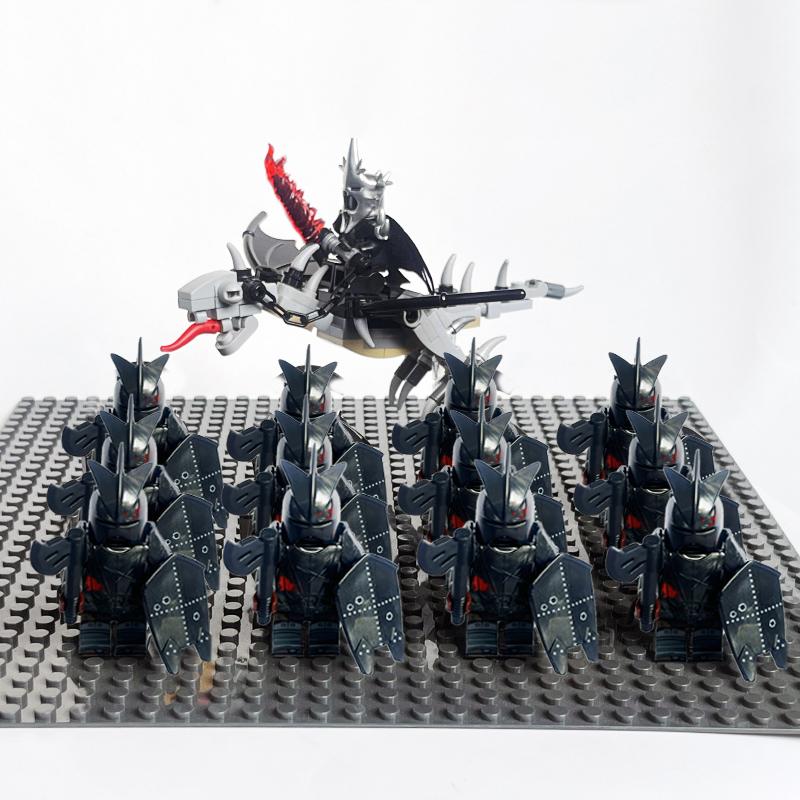 14pcs MOC Medieval Dwarf Warrior Elves Knights LotR Uruk-hai Orc Rohan Soldier with Witch King Leader Figure Building Block Toys