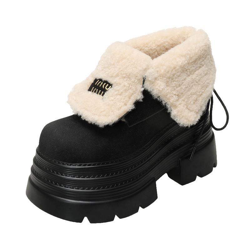 

Women Fur Snow Boots Suede High Heels Cotton Shoes Short Plush Casual Platform Ankle Boots Trend Winter Warm Botas De Mujer 34 чёрный