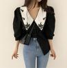 Elegante weiße Blumenstickerei Frauen Shirts Vintage Blusen koreanische Puffärmel Bluse Kleidung Tops