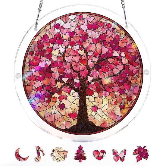 Window Hanging Ornament Suncatcher Puzzle Stained Glass Effect Decorative Light Shadow Art Piece for Balcony Window Decor Gift