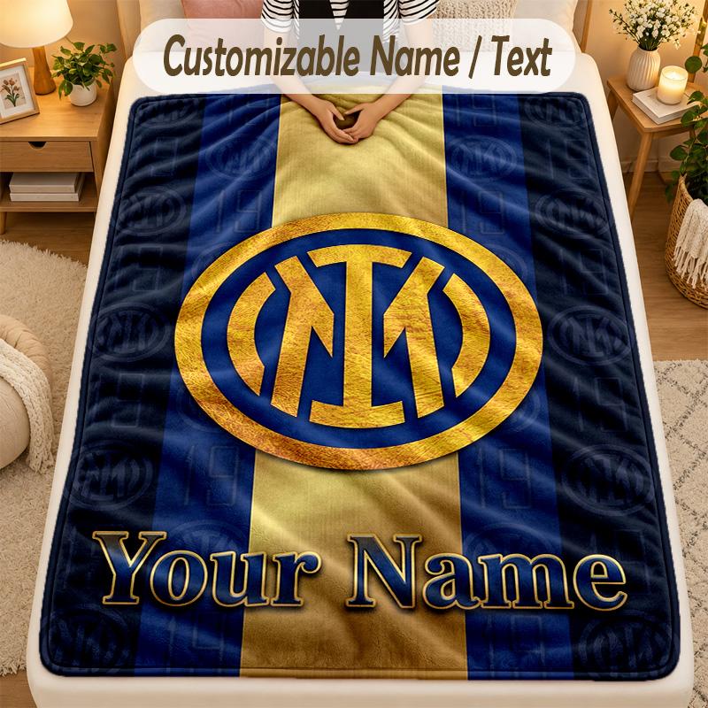 Flannel BlanketInter Milan Custom Name Text Personalized Soft Warm Throw Blanket Home Decor Gift