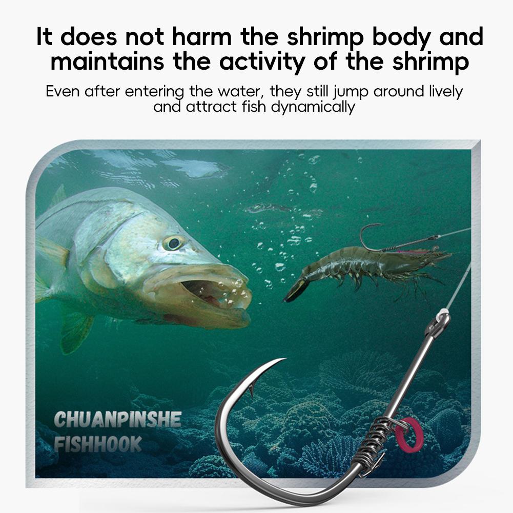10 STÜCKE/Box Lebende Garnelen Federhaken Lebende Garnelen Fixierter Kohlenstoffstahlhaken mit Widerhaken Gerade Öse Meeresangelhaken