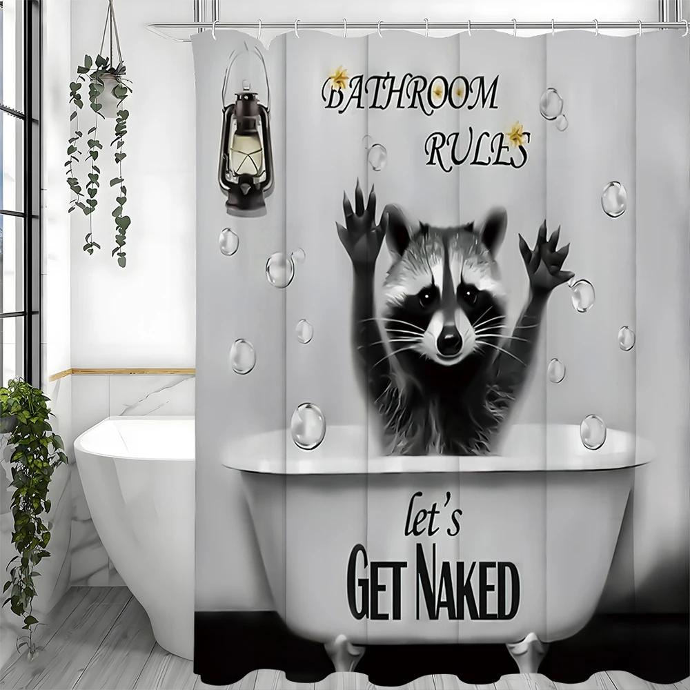 Raccoon Funny Animal Naked Gray Creative Shower Curtain, Bathroom Decorative Shower Curtain, Waterproof Shower Curtain with Hook