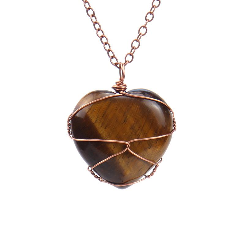 Hand-Wound Woven Tiger Stone Heart-Shaped Love Rough Stone Natural Crystal Stone Necklace N549