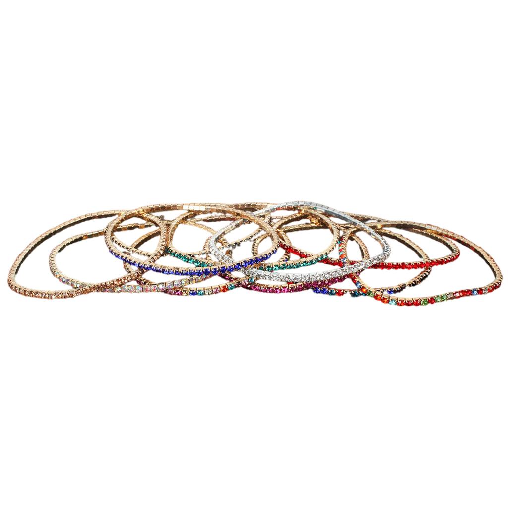 9 Pieces Multicolor Zirconia Elastic Bracelet Set Fashionable Stretch Rhinestones Handchain Jewelry for Women Girls