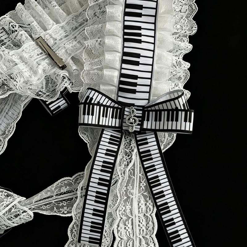 Fashion Lolitas Headbands Soft Durability Lolitas Lace Bows Hair Band With Music Notes for Costume Event