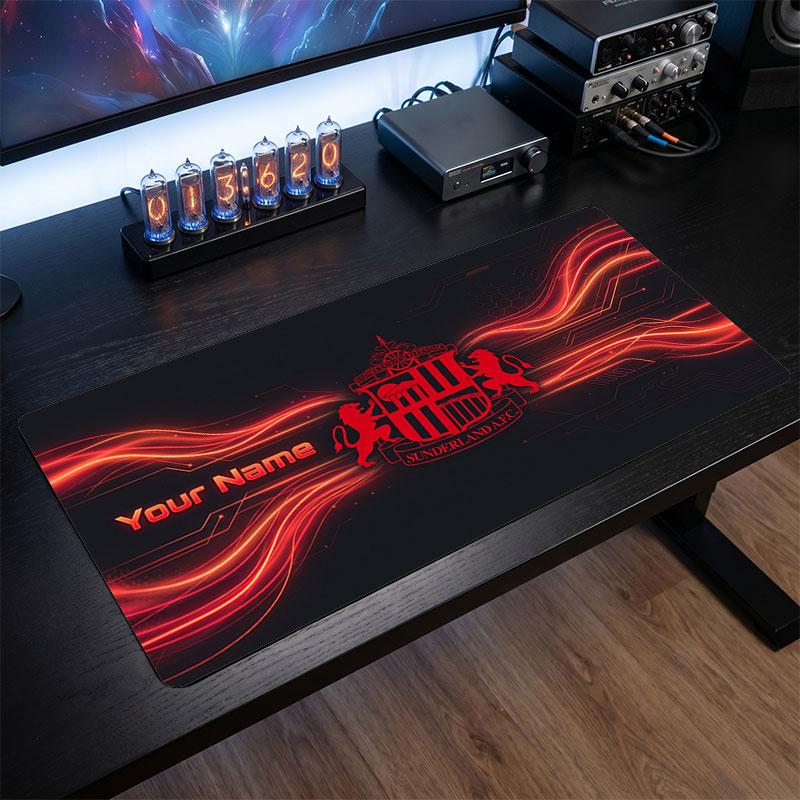 Sunderland FC Custom Large Mouse Pad, Personalized Name Text Print, Football Logo Non‑Slip Desk Mat Gaming Gift