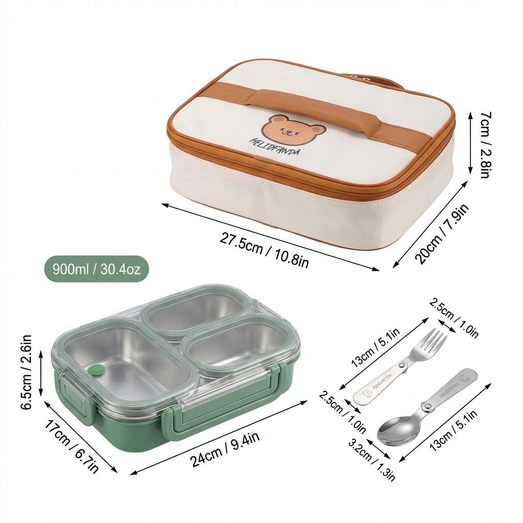 3/4 Grids 304 Stainless Steel Lunch Box Portable Large Capacity Leak Proof Divided Bento Box for Students Adult Microwave Safe