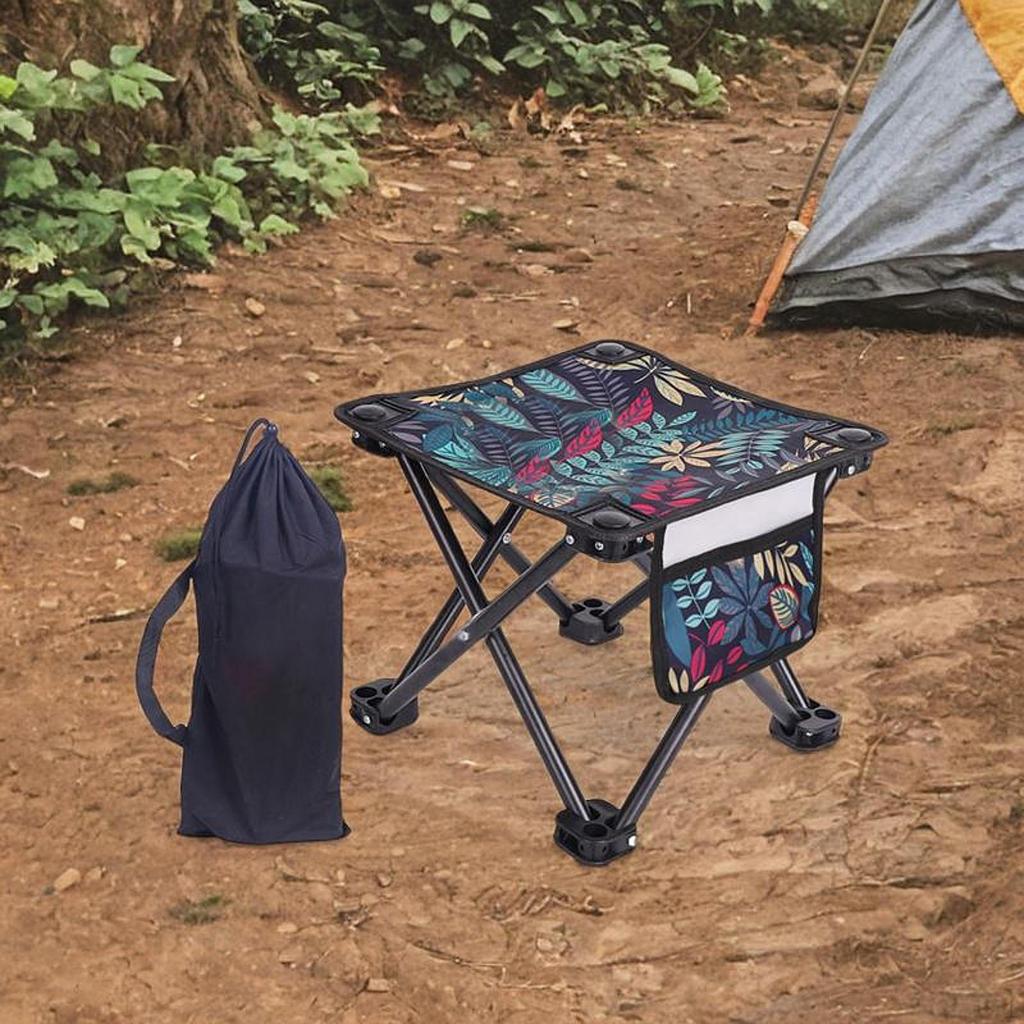 Portable Camping Stool with Side Pocket Mini Folding Lightweight recliner Foot Rest for Park